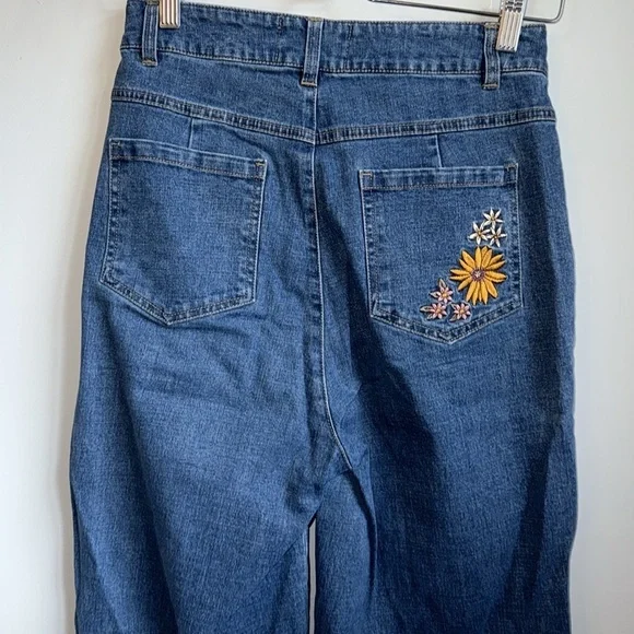 ModCloth x Princess Highway Floral Embroidered Wide-Leg Jeans SZ 8 - Picture 7 of 8